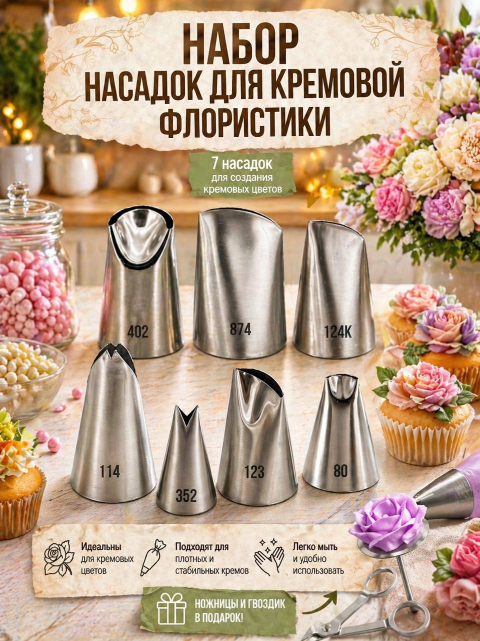 Насадкадлякондитерскогомешка,Наборкондитерскихнасадокдлякремовойфлористики