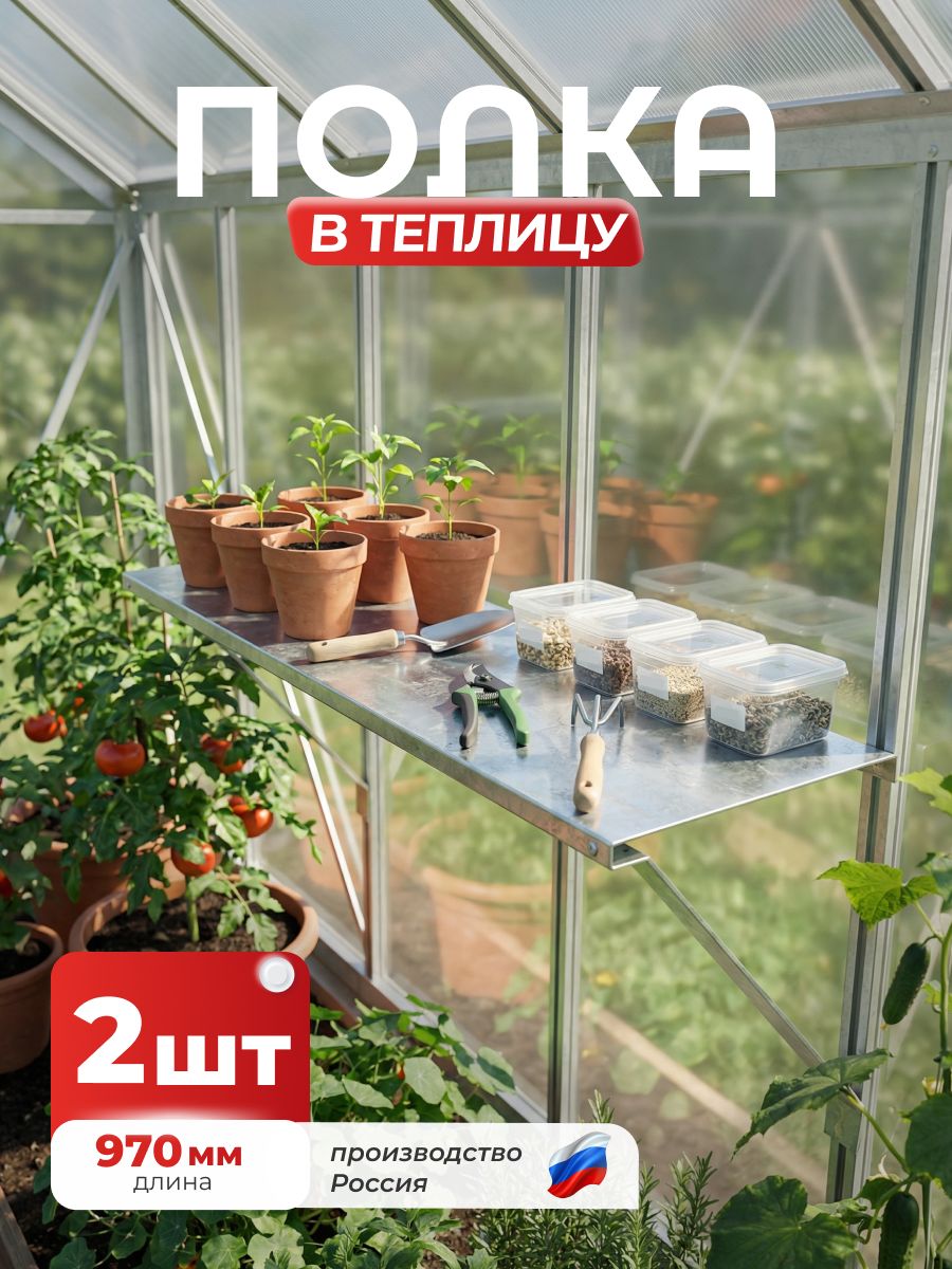 Полка-держательвтеплицудлясадовогоинвентаряДлина970мм,Оцинкованный(RALZn),0,45мм,комплект2шт.