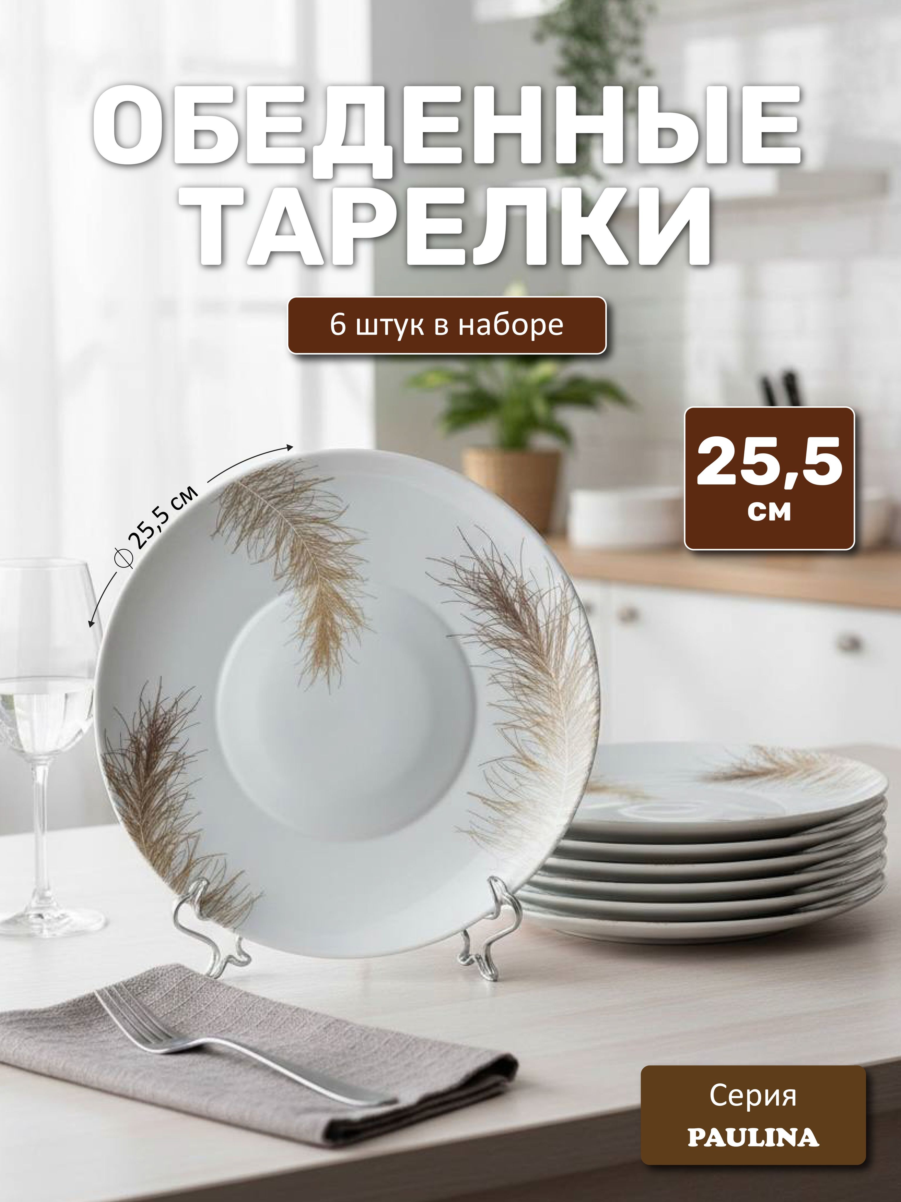 Набортарелокна6персон/тарелкидлявторыхблюд,плоские,десертные,длязакусок/диаметр25см,упрочненноестекло,Paulina