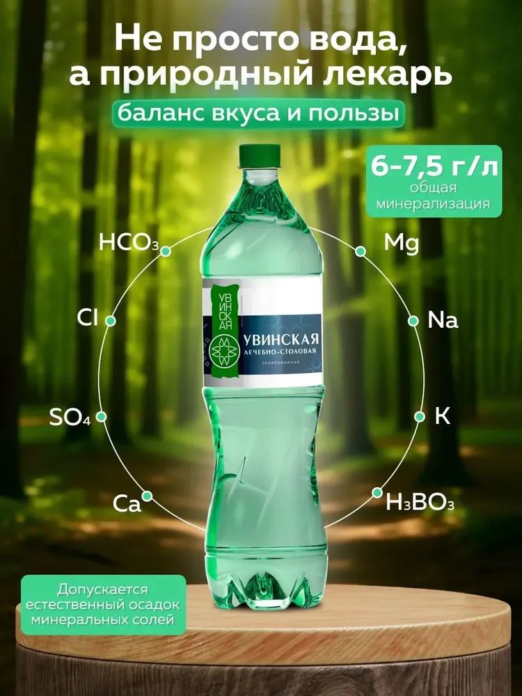 ВодаЛечебнаястоловаягазированнаяУвинскаяЖемчужина1.5л1шт