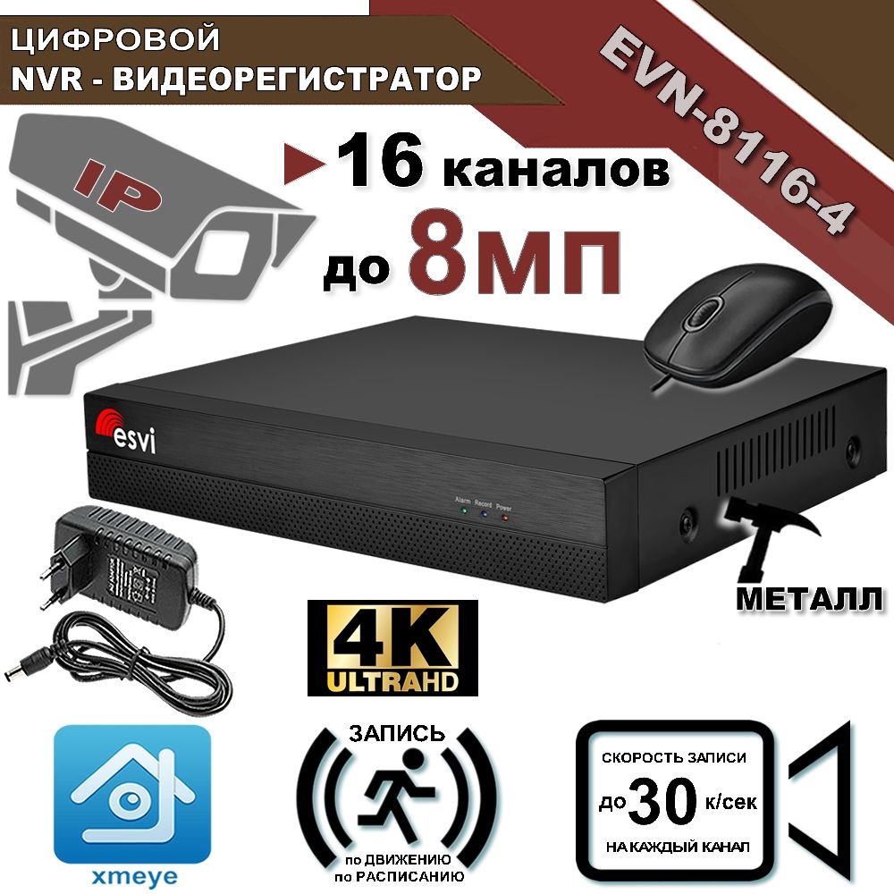 IPрегистраторEVN-8116-4на16каналов,цифровойNVR