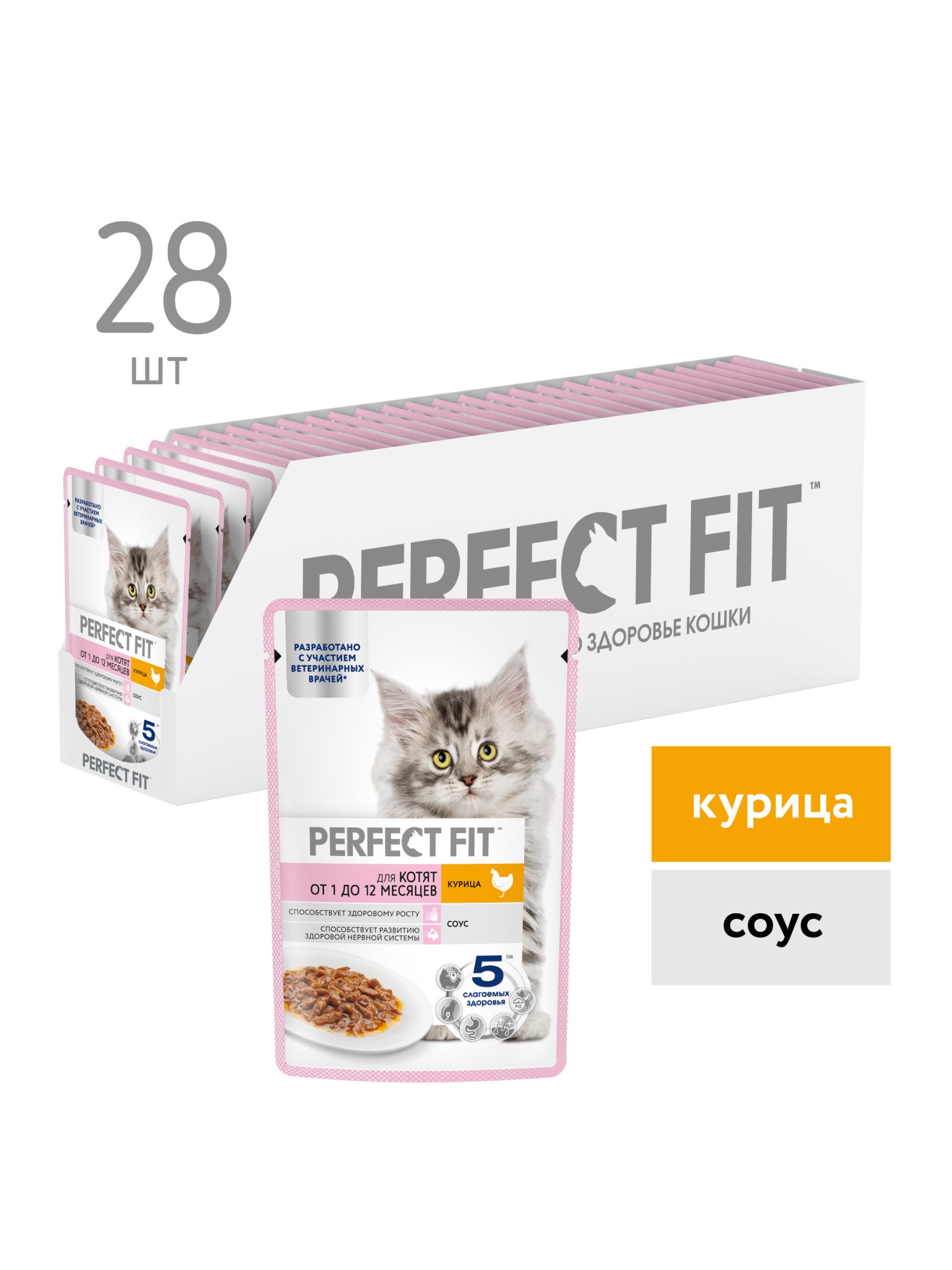 ВлажныйкормдлякотятPerfectFitполнорационный,скурицейвсоусе28штх75г