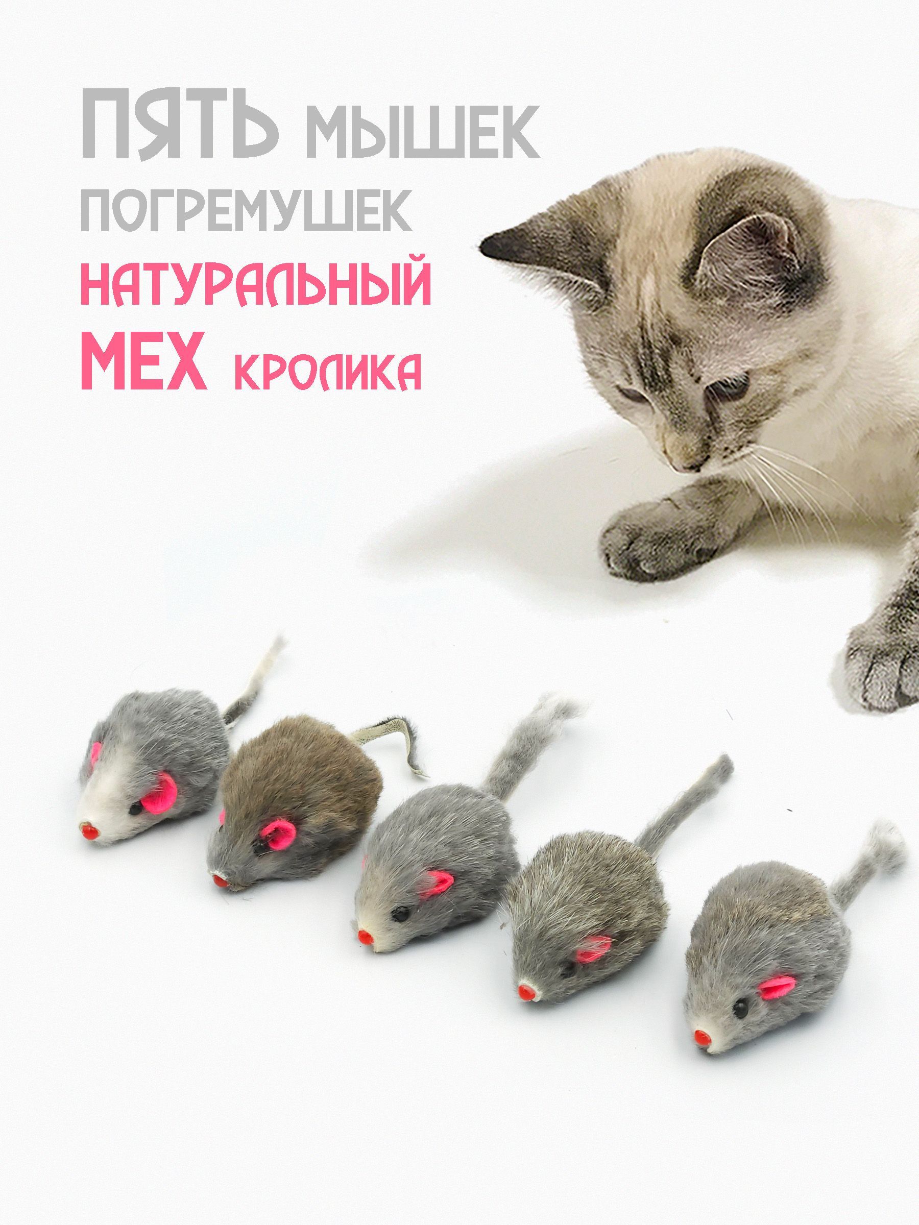Сераямышкадлякошекизнатуральногомеха/набор5шт